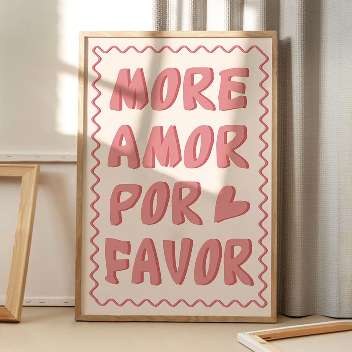 More Amor Por Favor Pink Retro Bubble Typography Love Quote Art Poster