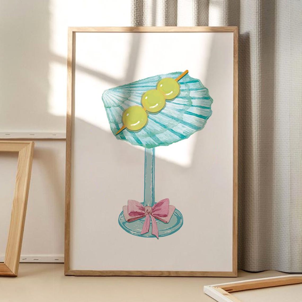 Seashell Martini Cocktail Watercolor Bar Cart Kitchen Art Poster