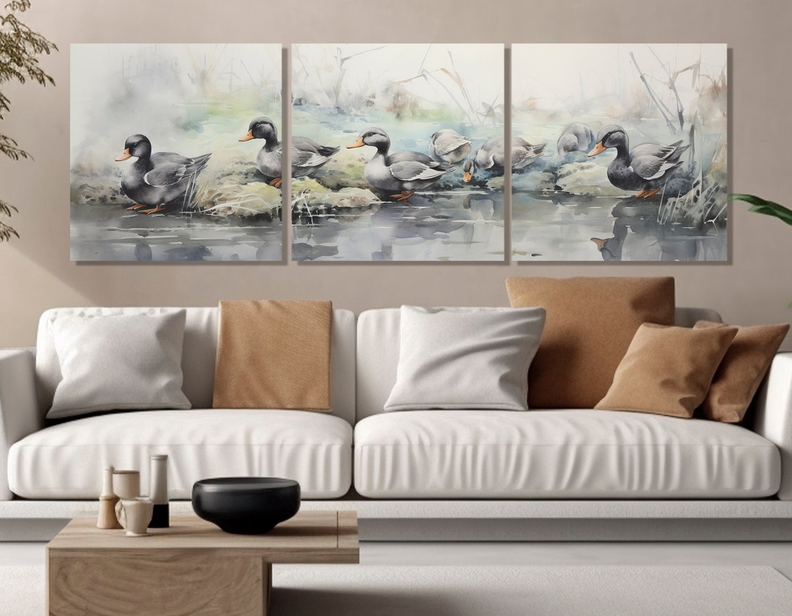 Watercolor Ducks By Misty Pond Gray Blue Soft Brushstroke Poster - Image 4