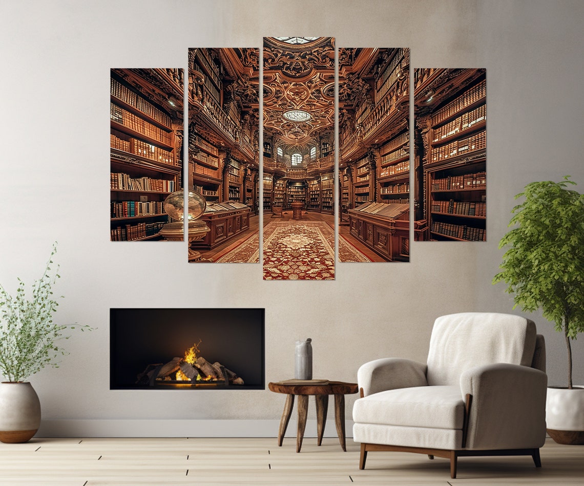 Library Print Library Wall Art Abstract Library Art Librarian Gift Library Painting Framed And Ready To Hang - Image 3