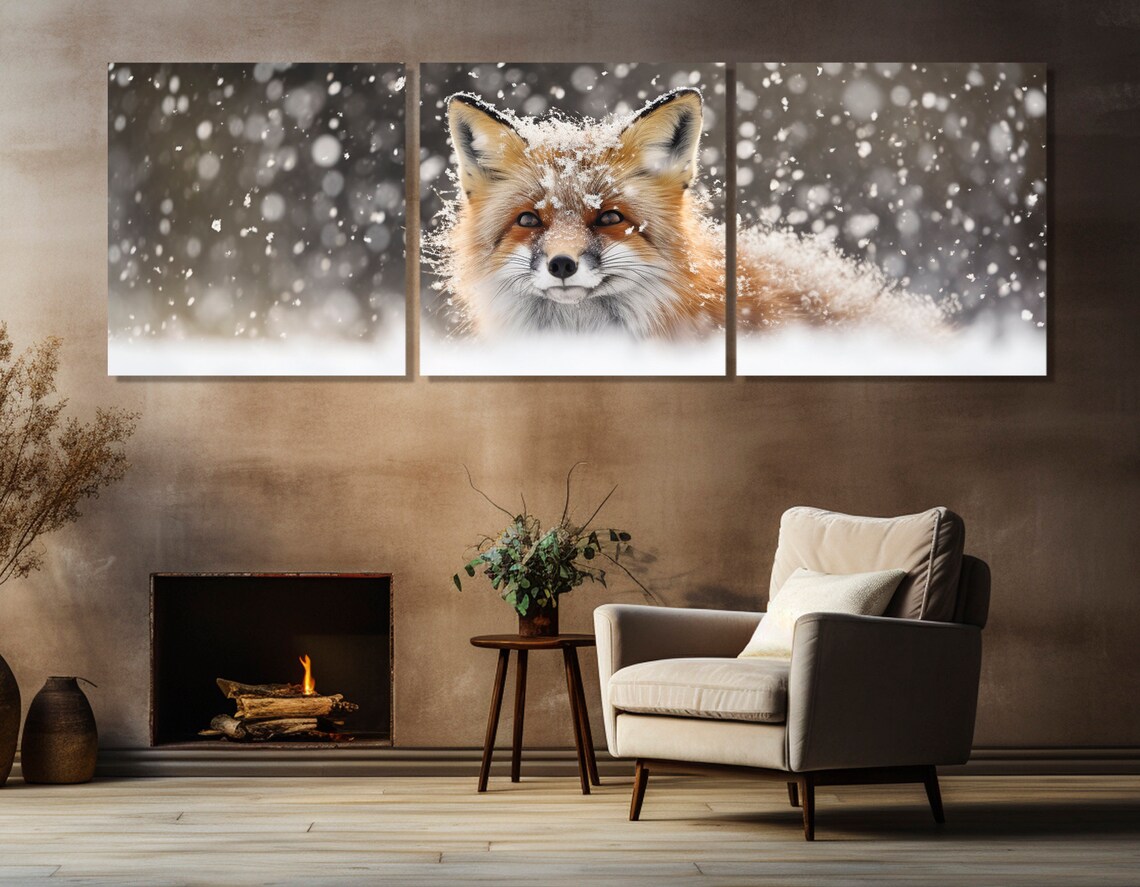Sly Fox in Snowy Forest, Winter Forest Art Print