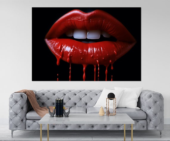 Beauty Wall Art Red Lips Painting Abstract Lips Print Erotic Wall Art Fashion Wall Art Framed And Ready To Hang