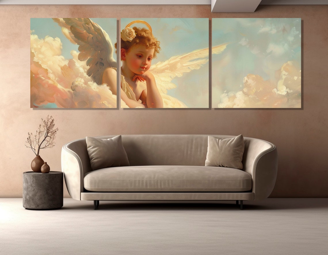 Young Angel With Halo White Rose Classical Heavenly Cherub Poster - Image 4