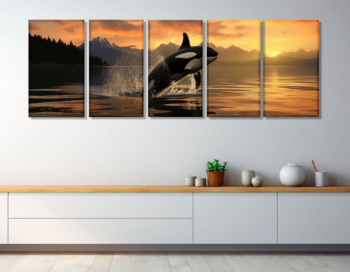 Abstract Orca Jump Art Print, Sunset Underwater - Image 2