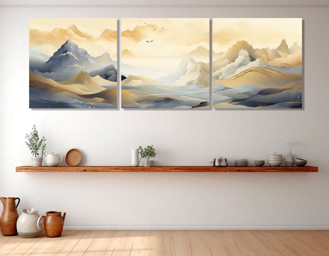 Abstract Mountains Painting Mid Century Mountains Print Boho Wall Art Large Mid Century Wall Decor Framed And Ready To Hang - Image 4