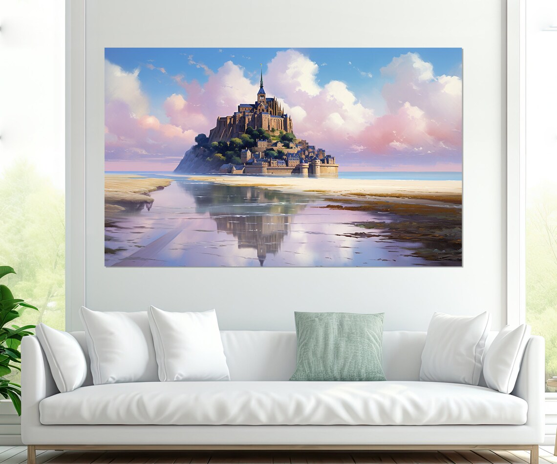 Mont Saint Michel France Tidal Island Reflection Painting Travel Poster - Image 2