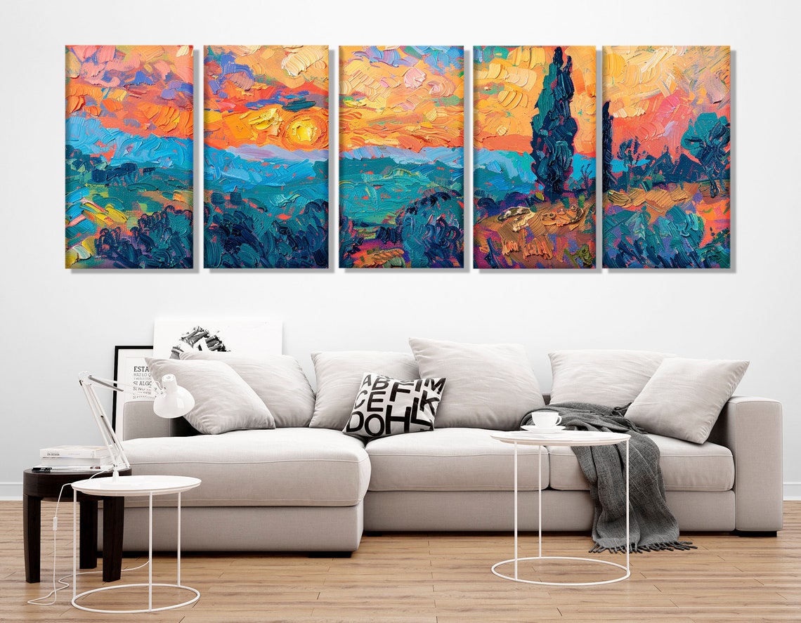 Van Gogh Style Sunset Hills Impasto Swirling Sky Colorful Art Poster - Image 3