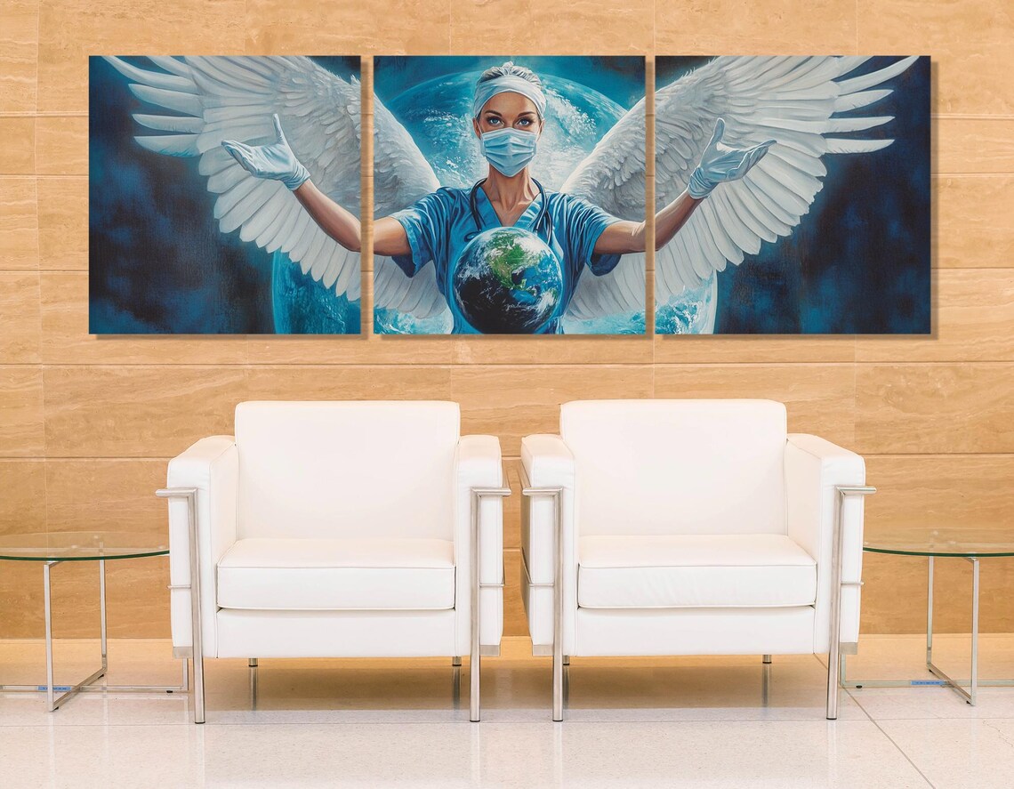 Nurse With Angel Wings Painting Medical Hero Tribute Office Wall Poster - Image 4