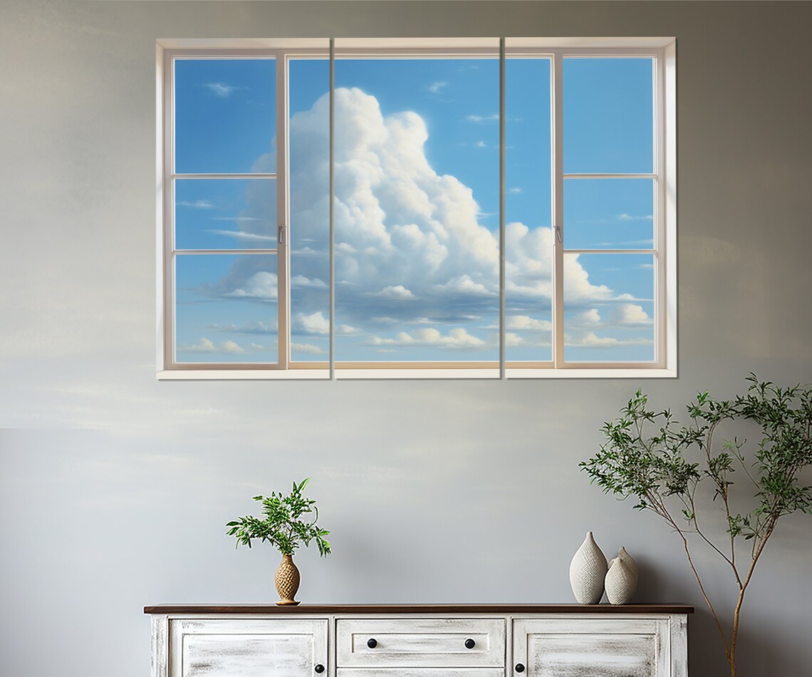 Window With A Sky View Art Print, Faux Window View - Image 2