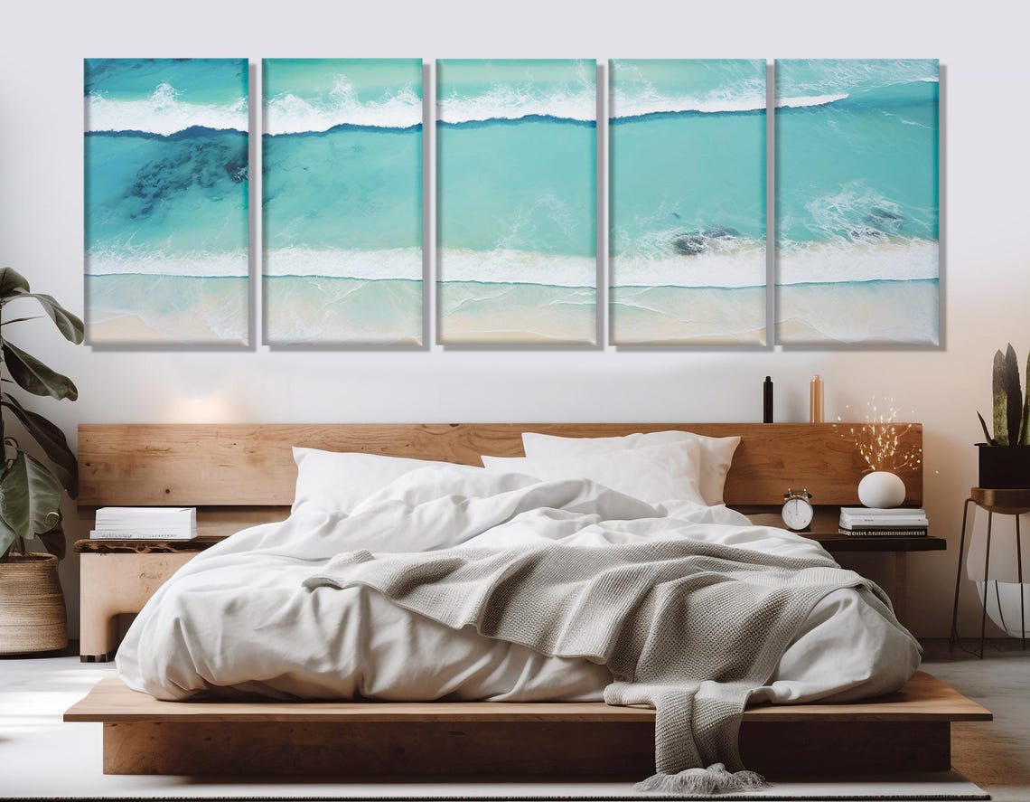 Turquoise Ocean Waves Aerial View Sandy Beach Coastal Wall Art Poster - Image 2