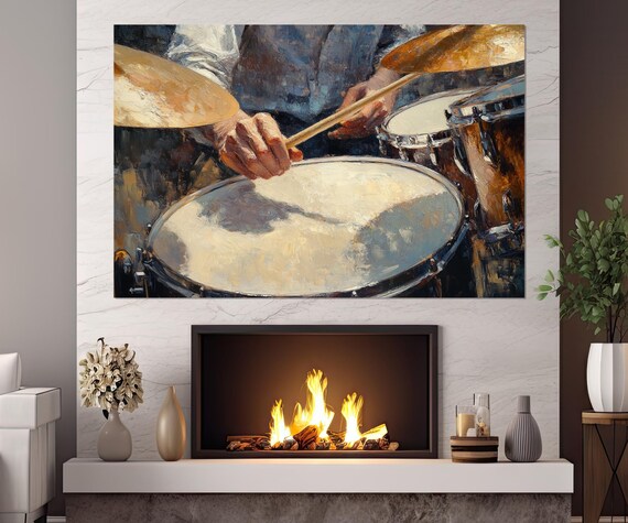 Drummer Close Up Hands Snare Drum Cymbals Painterly Music Wall Art Poster