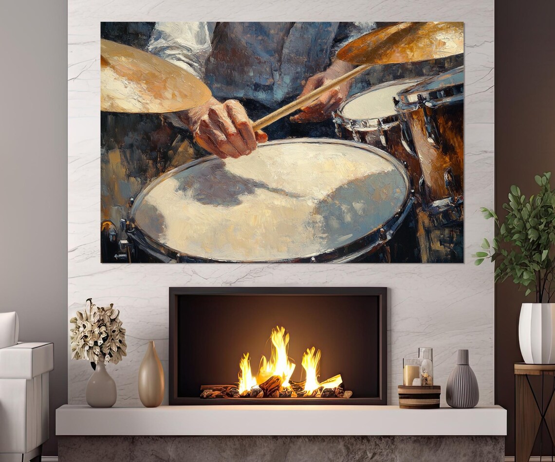 Drummer Close Up Hands Snare Drum Cymbals Painterly Music Wall Art Poster