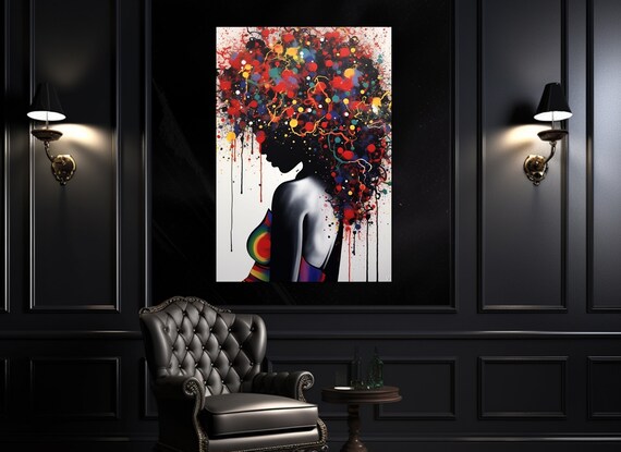 Abstract African Woman Silhouette Painting Print African Art Modern Black Girl Poster Framed And Ready To Hang