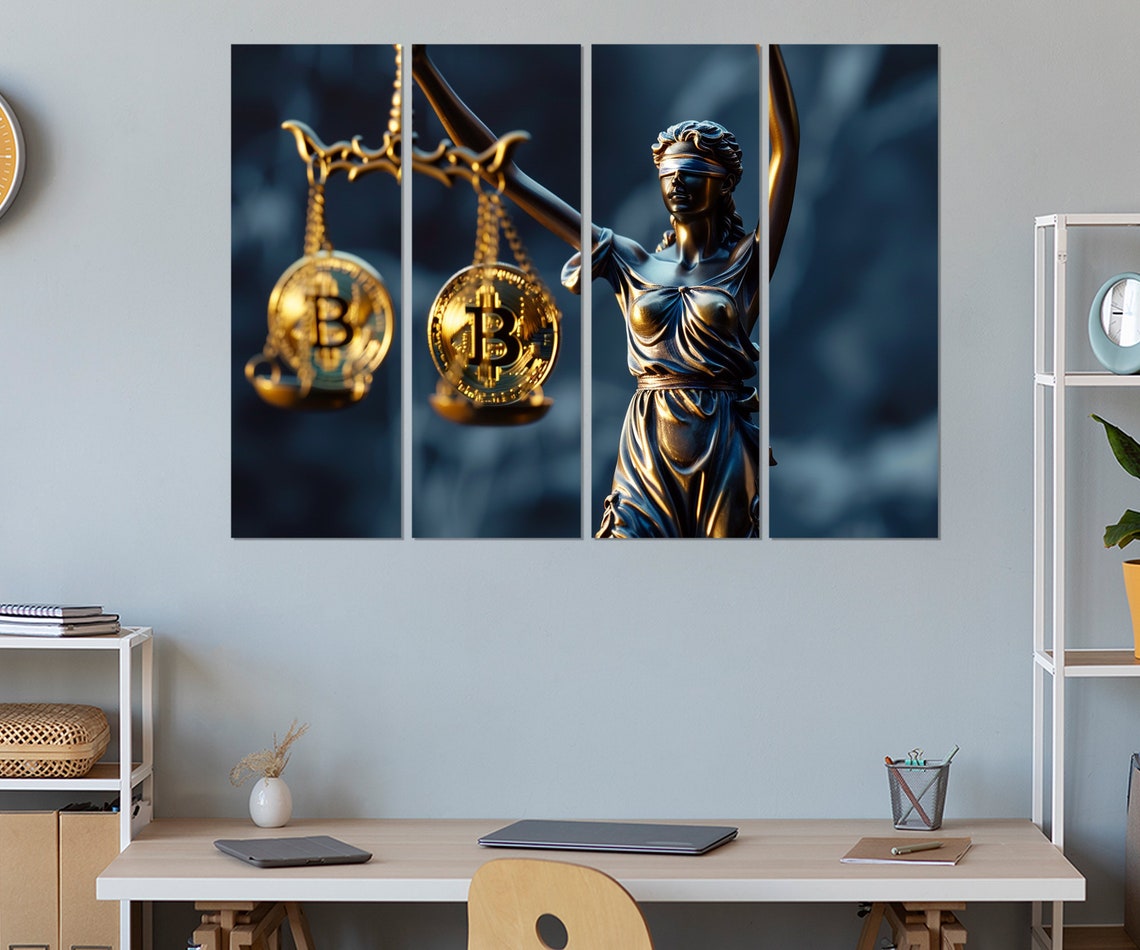 Lady Justice Weighing Bitcoin Scales Crypto Law Office Poster - Image 3