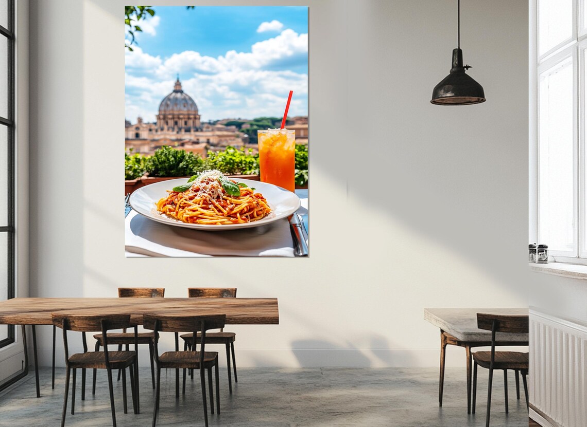 Pasta In Rome Painting Print Scenic Italian Wall Art Pasta Poster Italian Food Wall Art Rome Painting Framed Ready To Hang