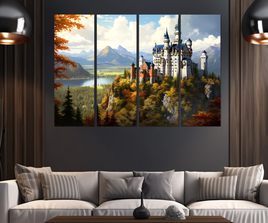 Neuschwanstein Castle Autumn Forest Bavaria Mountain Lake View Poster - Image 2