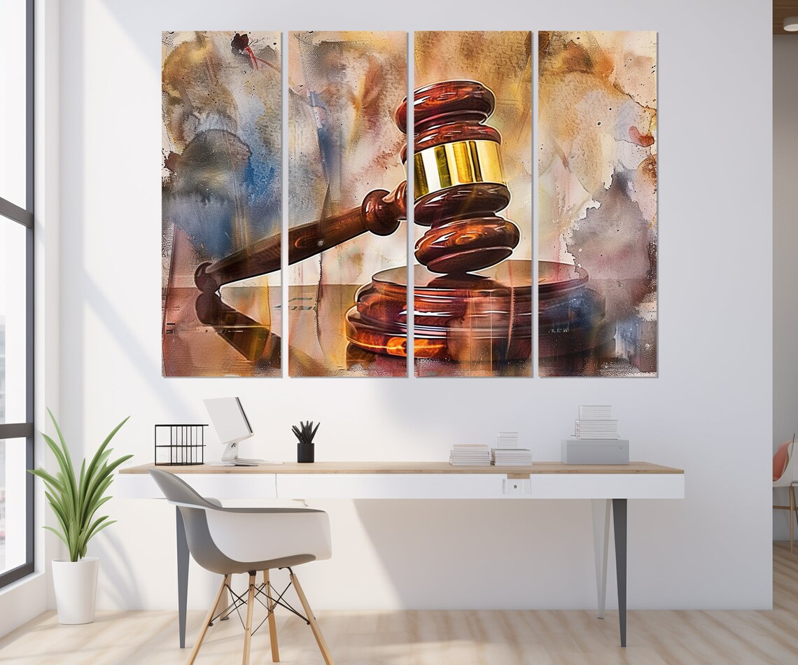 Judge Gavel Watercolor Painting Law Office Decor Justice Symbol Poster - Image 3