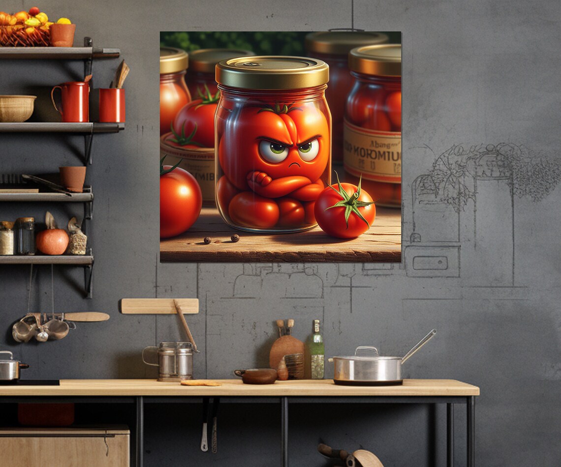 Angry Tomato In Pickling Jar Funny Kitchen Vegetable Wall Art Print - Image 4