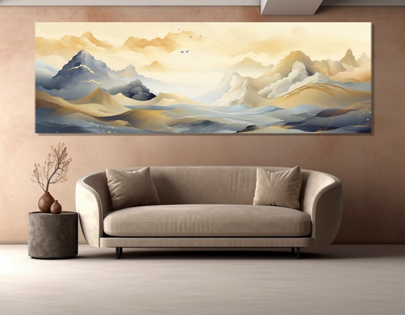 Abstract Mountains Painting Mid Century Mountains Print Boho Wall Art Large Mid Century Wall Decor Framed And Ready To Hang