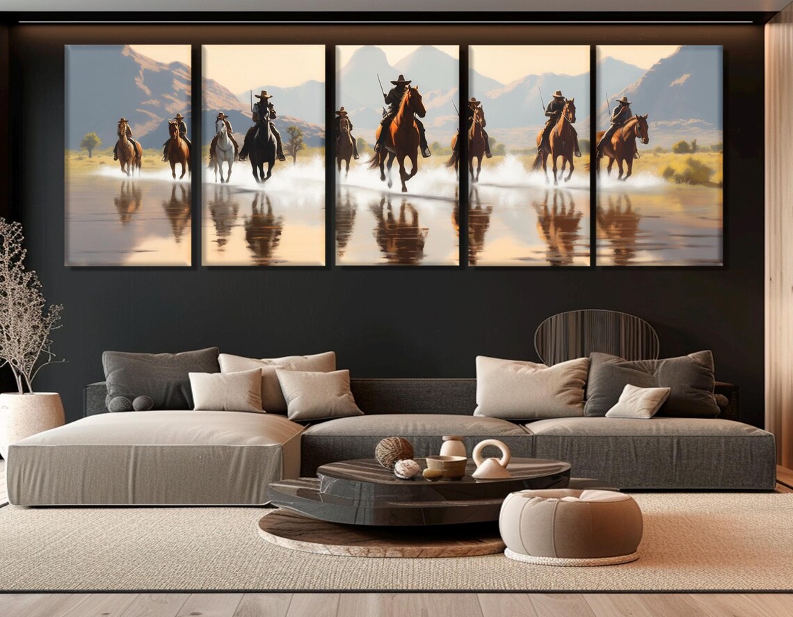 Cowboys on Horses, Retro Wild West Wall Art Print - Image 2