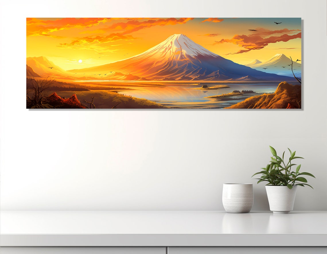 Mount Fuji Japan Sunset Snow Capped Peak Lake Reflection Poster