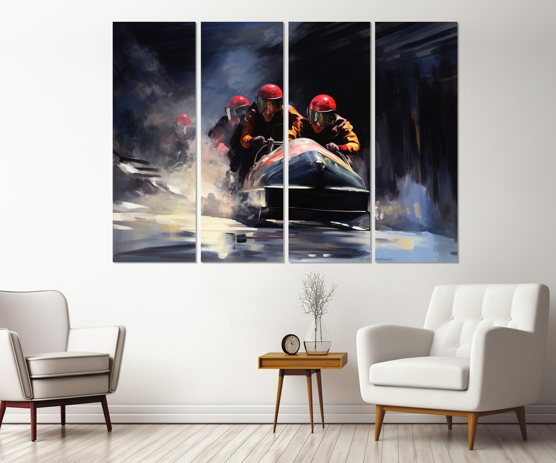 Abstract Bobsleigh Wall Art Bobsleigh Painting Print Bobsledder Gift Framed And Ready To Hang - Image 3