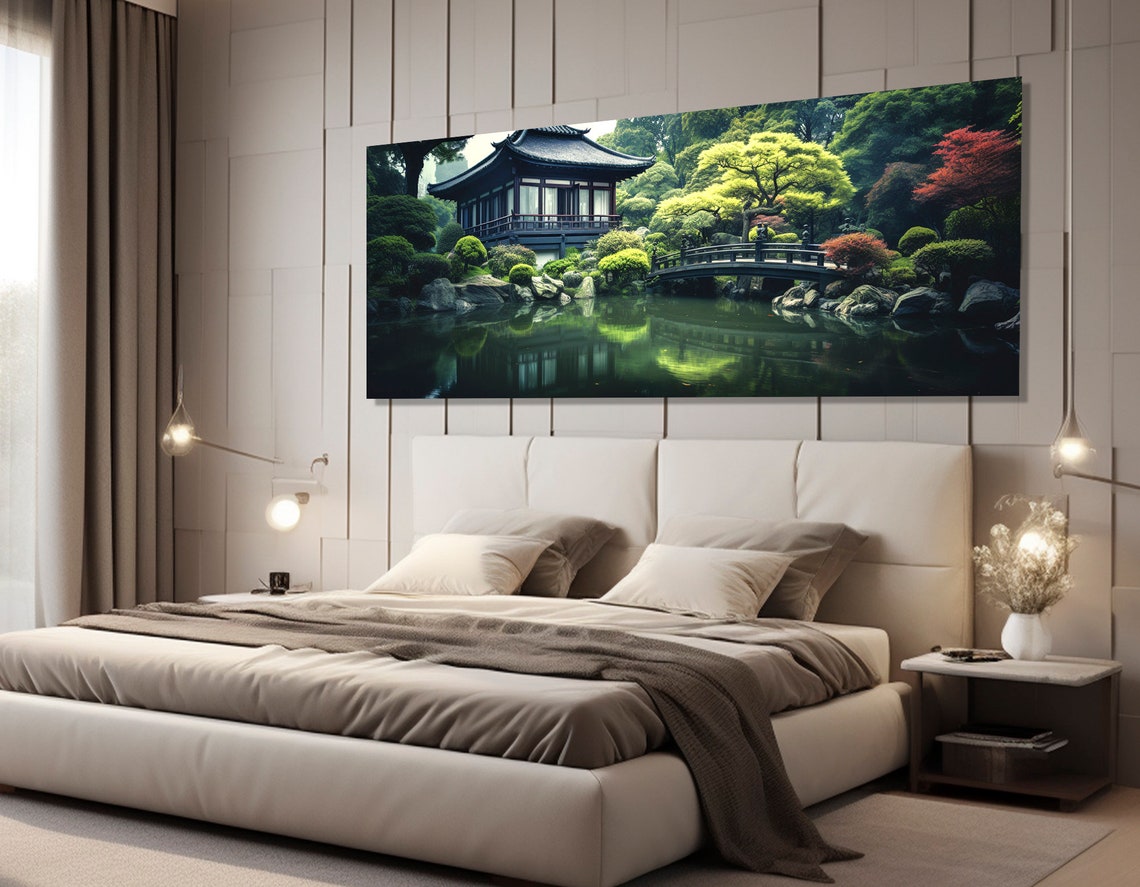 Japanese Garden Tea House Arched Bridge Pond Serene Travel Poster - Image 2