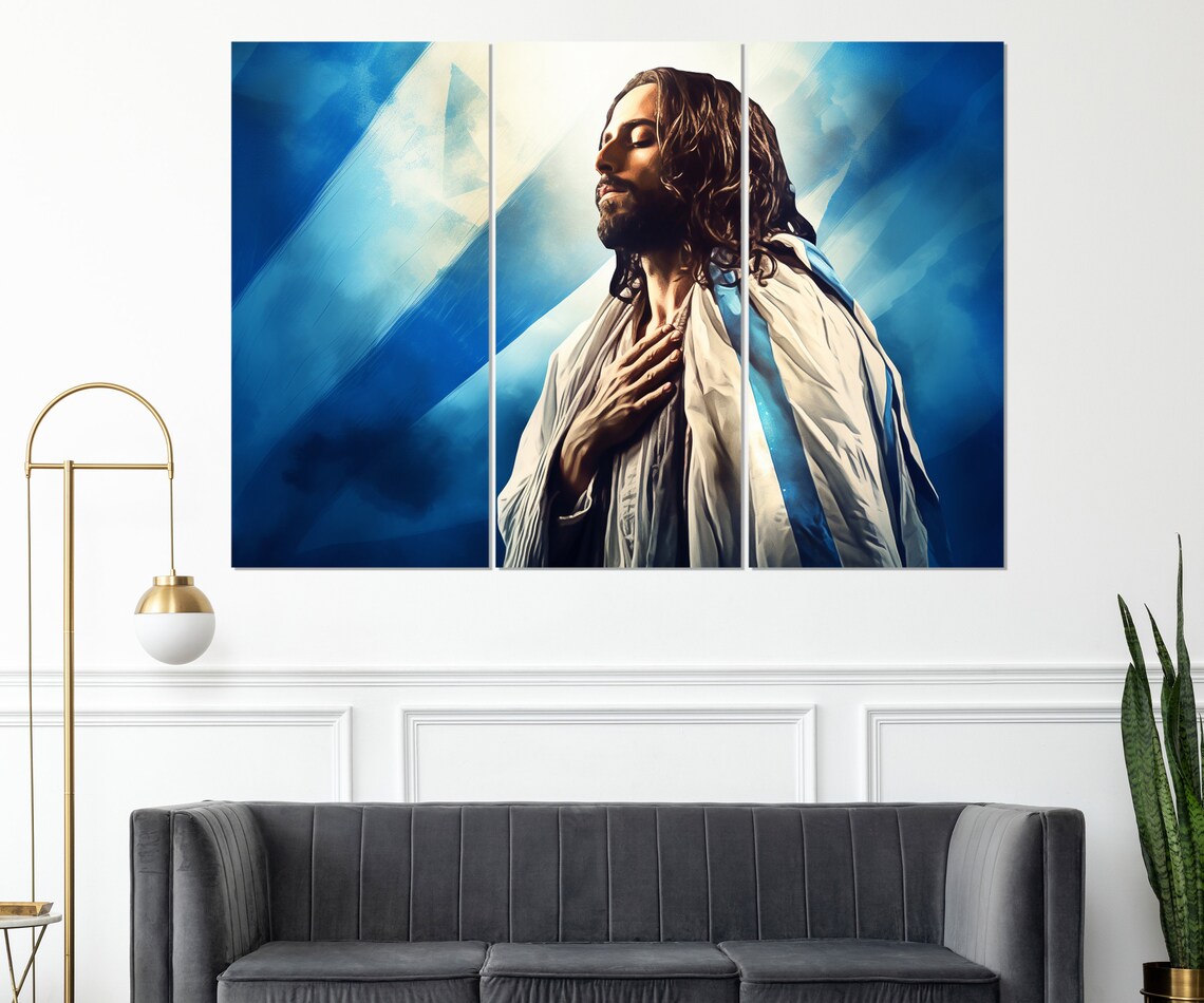 Jesus Christ Wrapped In Israeli Flag Faith Religious Blue Art Poster - Image 4