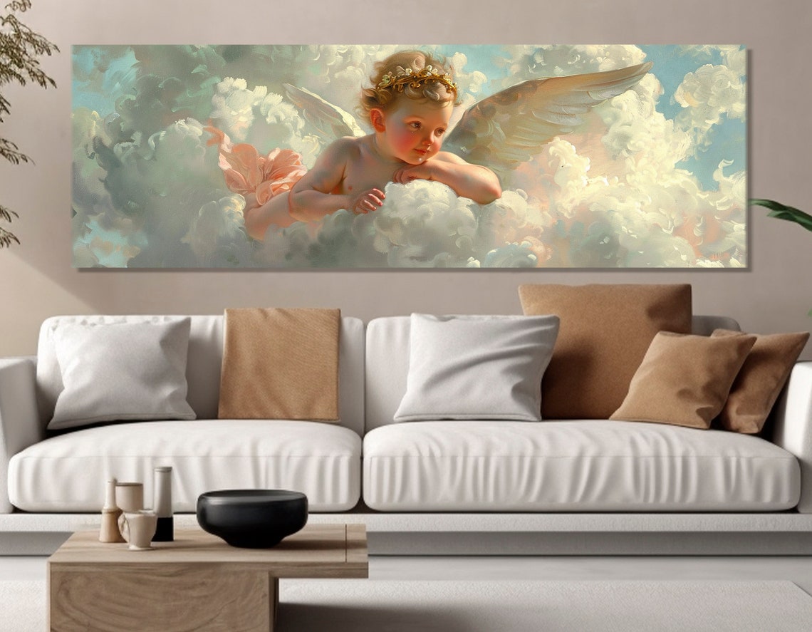 Cupid On Clouds Classical Romantic Angel Cherub Painting Poster - Image 2