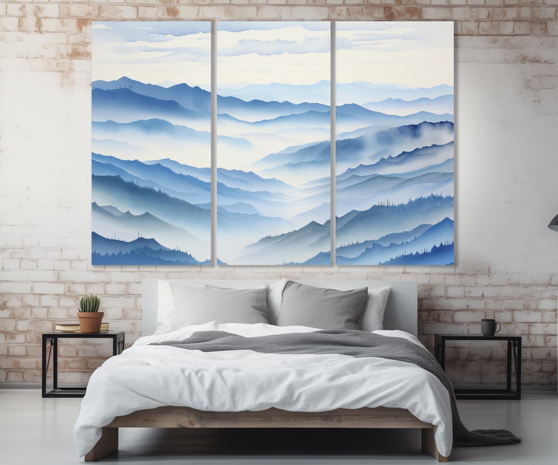 Blue Ridge Mountains Layered Blue Peaks Misty Fog Watercolor Poster - Image 4