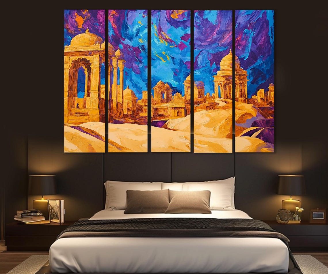 Abstract Bada Bagh Jaisalmer Painting Print Bada Bagh Temple Ancient Indian Wall Art Indian Architecture Framed Ready To Hang - Image 3