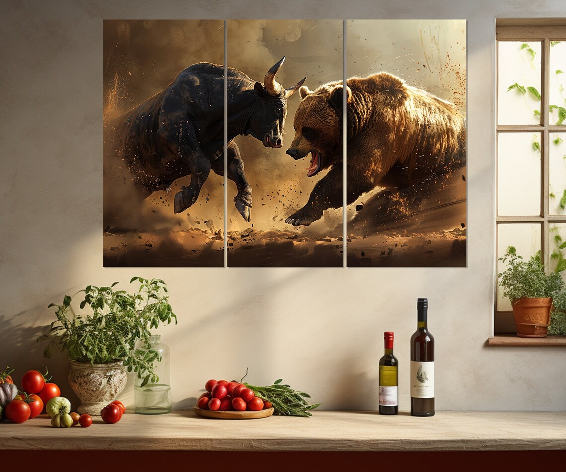 Bull And Bear Fight, Wall Street Trading Art Print - Image 4