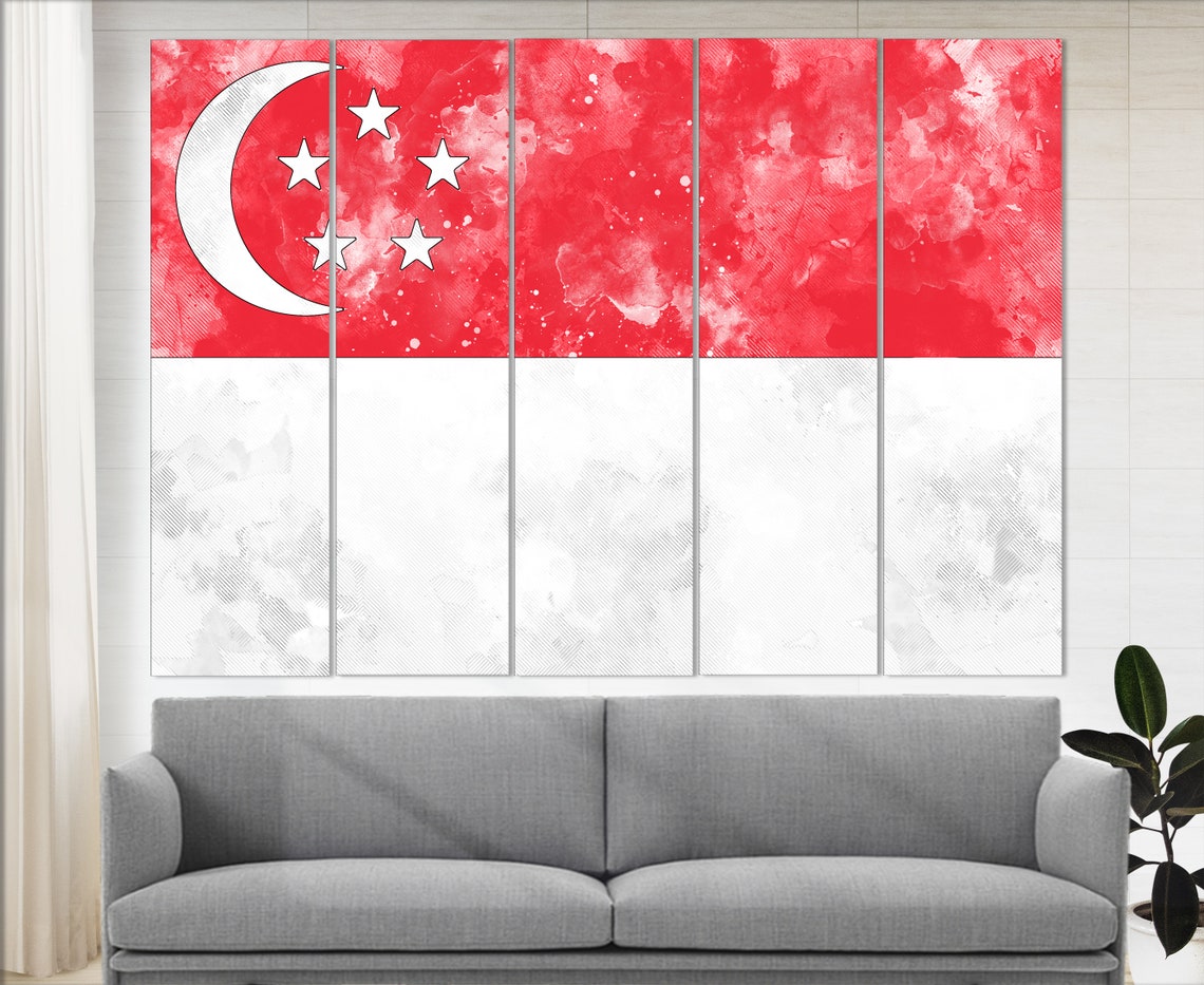 Singapore Flag Grunge Watercolor Red White Crescent Stars Asian Poster - Image 2