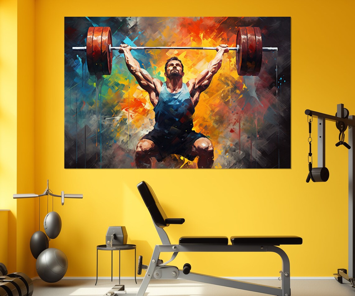 Weightlifter Overhead Barbell Press Colorful Gym Strength Art Poster
