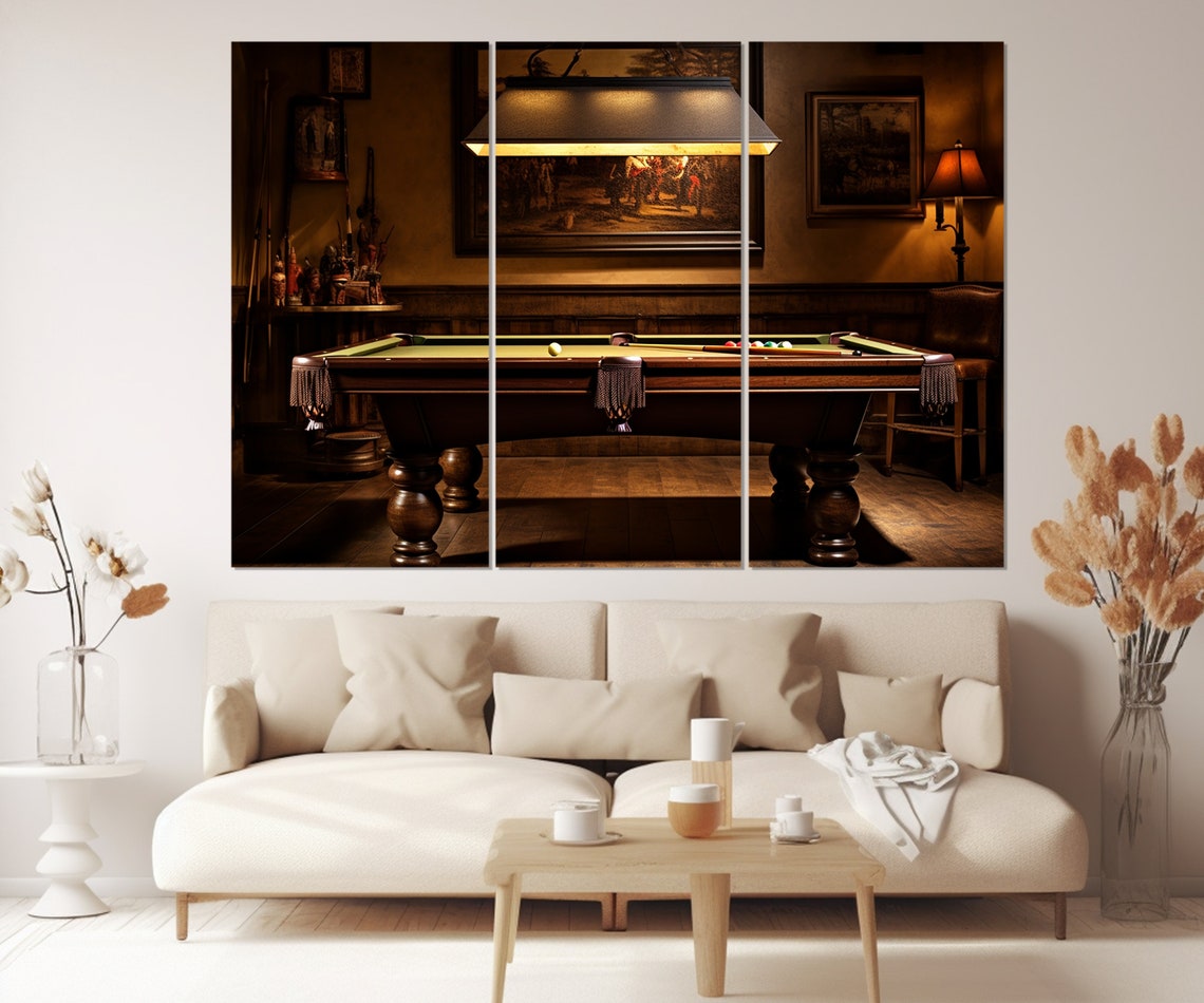 Vintage Billiard Room Pool Table Under Lamp Man Cave Game Room Poster - Image 4