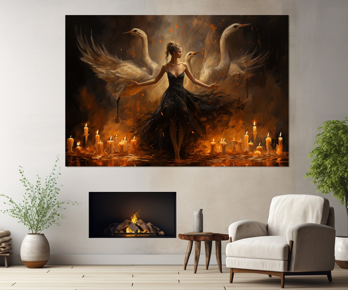 Black Swan Ballerina Dancing With White Swans Candlelight Poster - Image 2