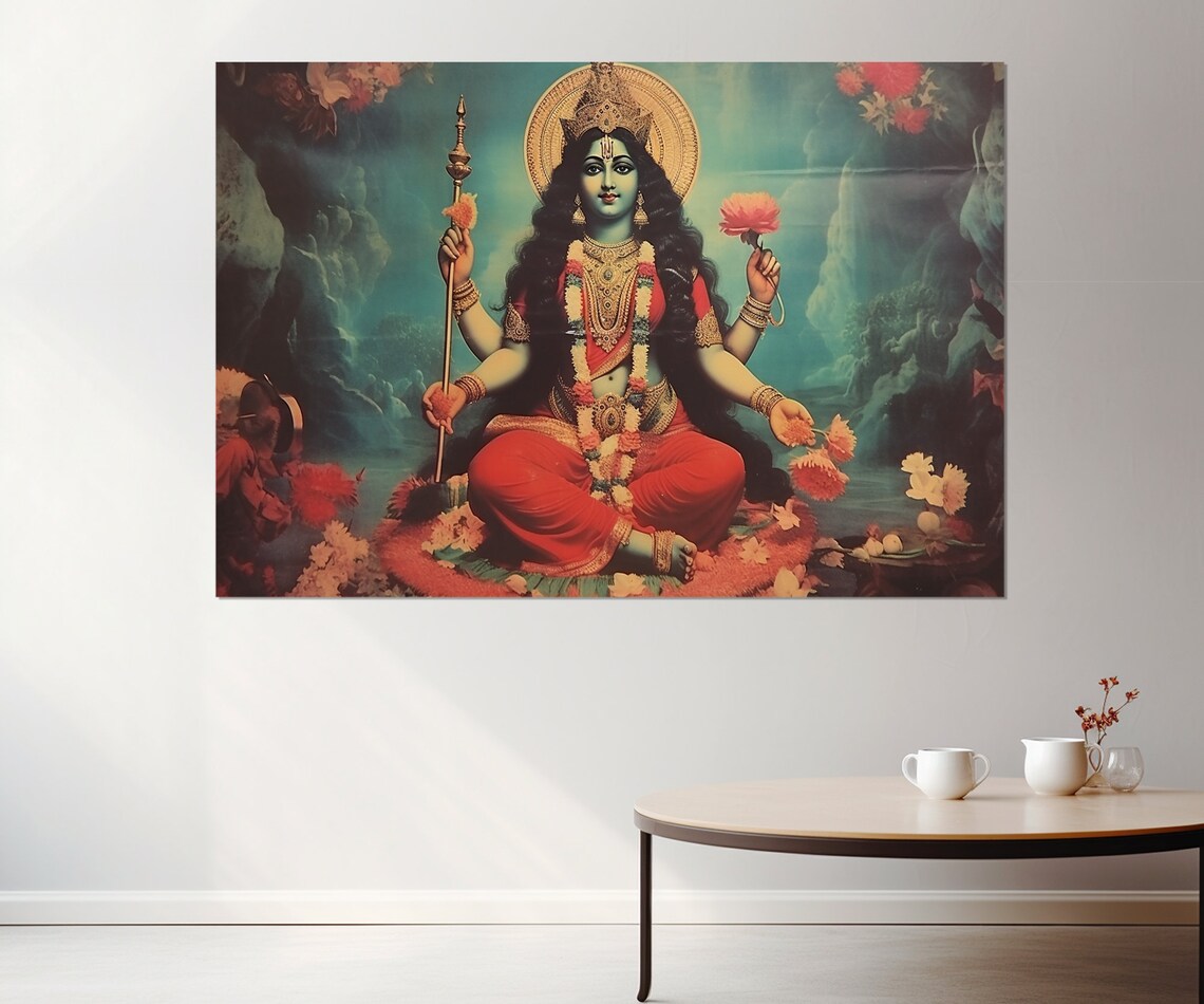 Mata Matangi Goddess Green Skin Parrot Hindu Goddess Wall Poster - Image 2