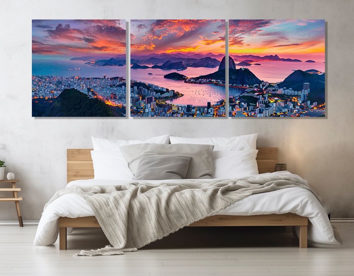 Rio De Janeiro Brazil Sugarloaf Mountain Sunset Bay City Lights Poster - Image 4