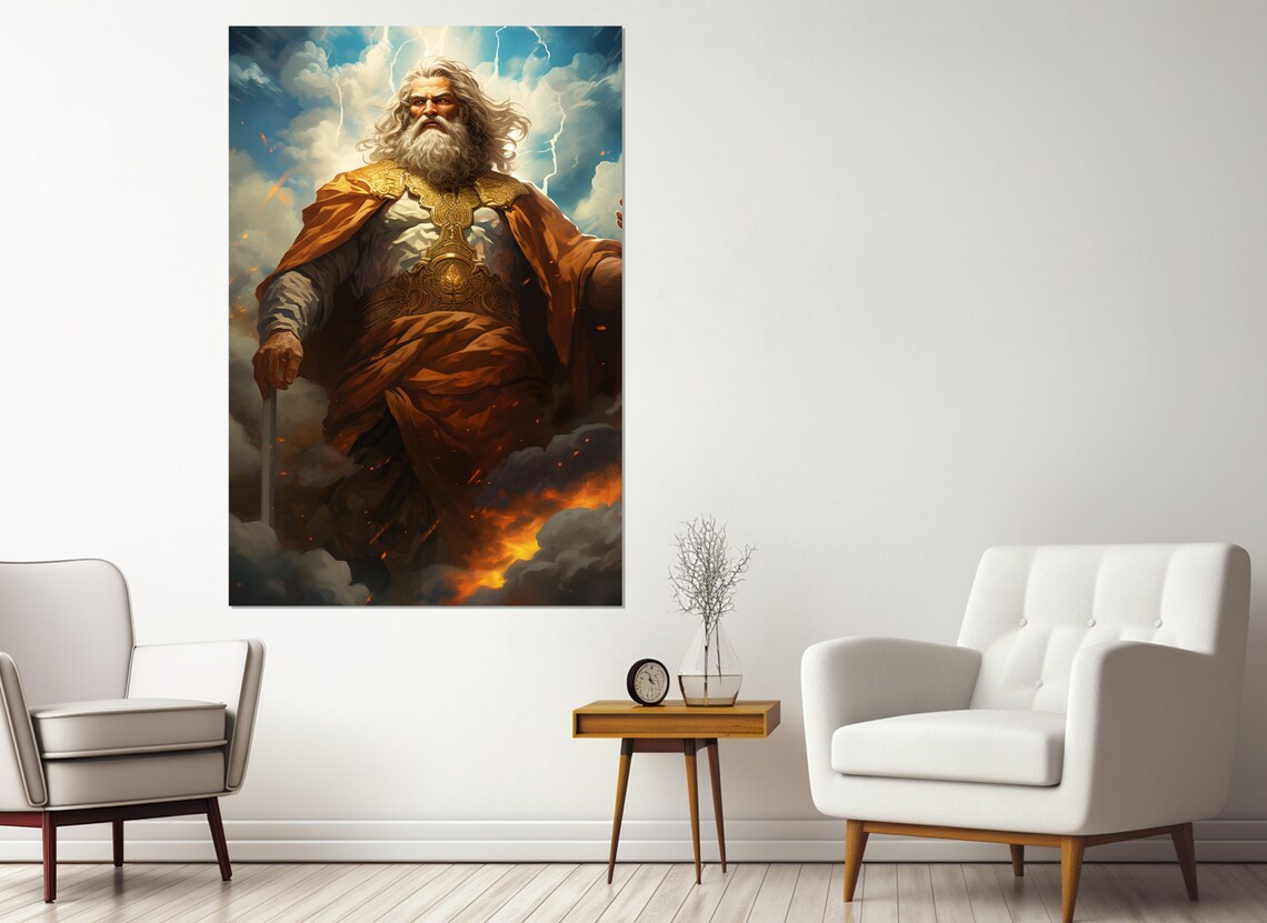 Zeus King Of Gods Golden Robes Storm Clouds Mythology Art Poster - Image 3