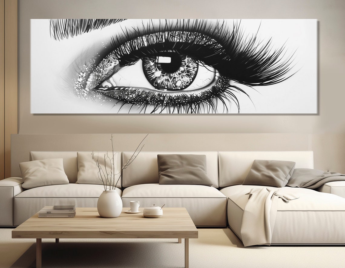 Dramatic Black and White Woman Eye Panoramic Makeup Studio Wall Art