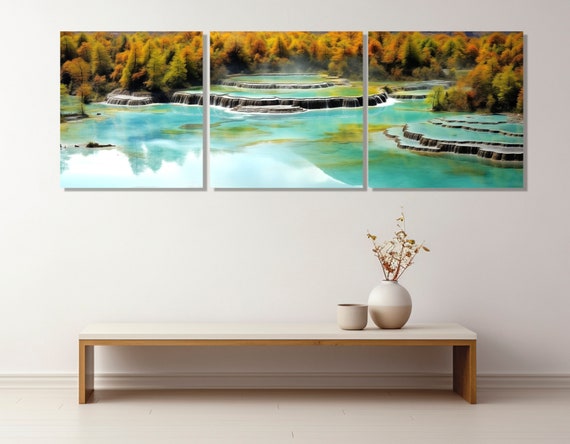 Five Color Ponds At Huanglong Valley Print Huanglong Wall Art Large Asian Nature Painting Framed And Ready To Hang