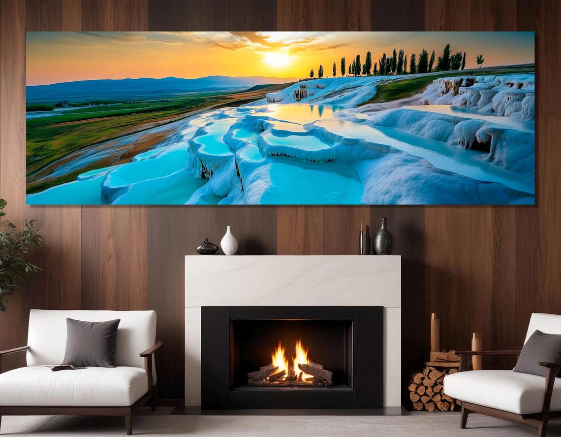 Pamukkale Turkey White Travertine Terraces Sunset Pools Travel Poster
