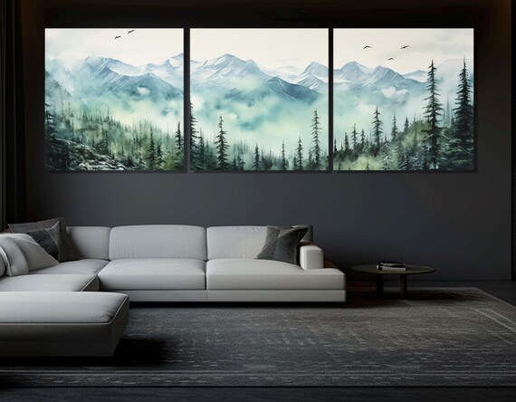 North Cascades National Park Painting Print North Cascades Mountains Misty Forest Wall Art Framed Ready To Hang