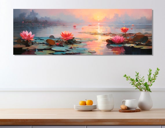 Water Lilies On The Lake Painting Print Abstract Water Lily Wall Art Nature Oil Painting Framed And Ready To Hang