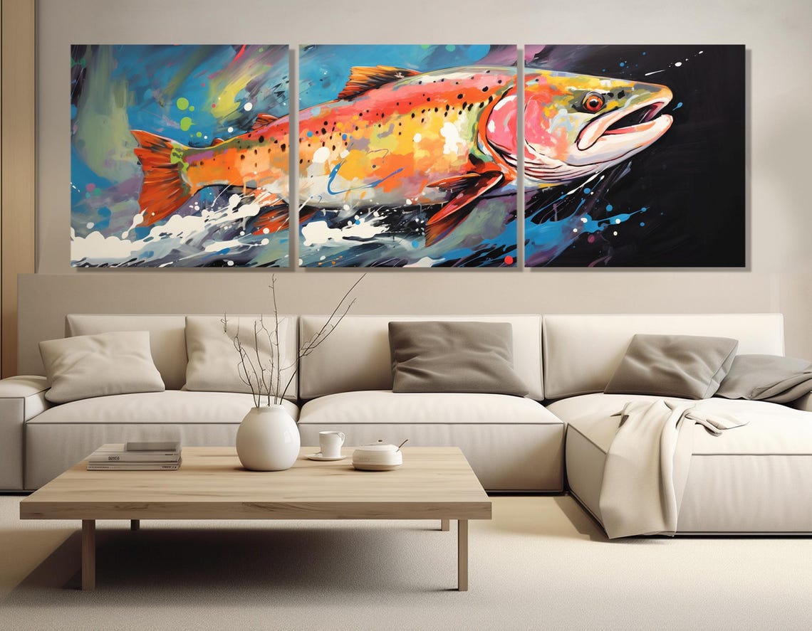 Rainbow Trout Colorful Graffiti Style Painting Fishing Wall Art Print - Image 4