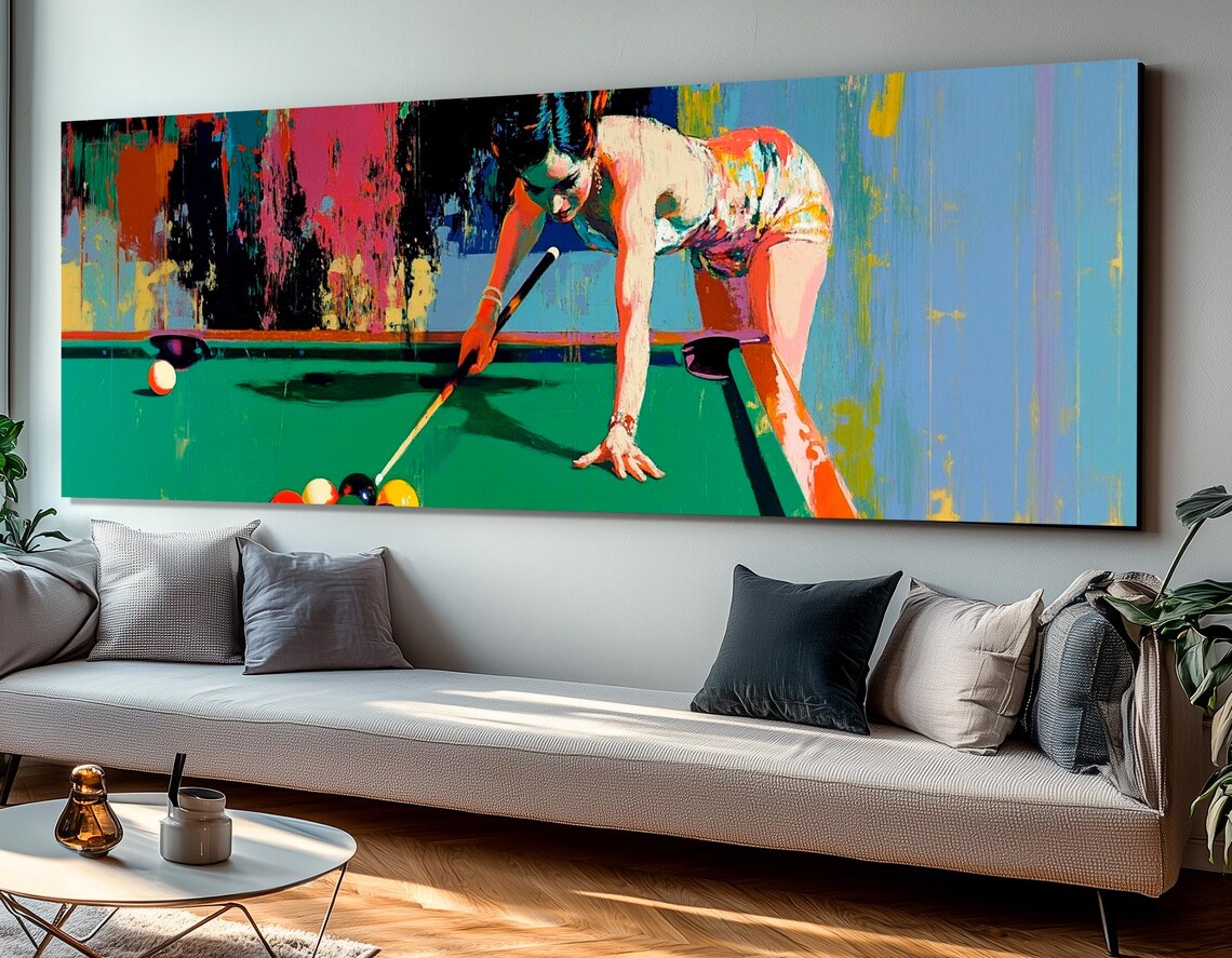 Retro Lady Playing Billiards, Billiards Room Art Print - Image 3