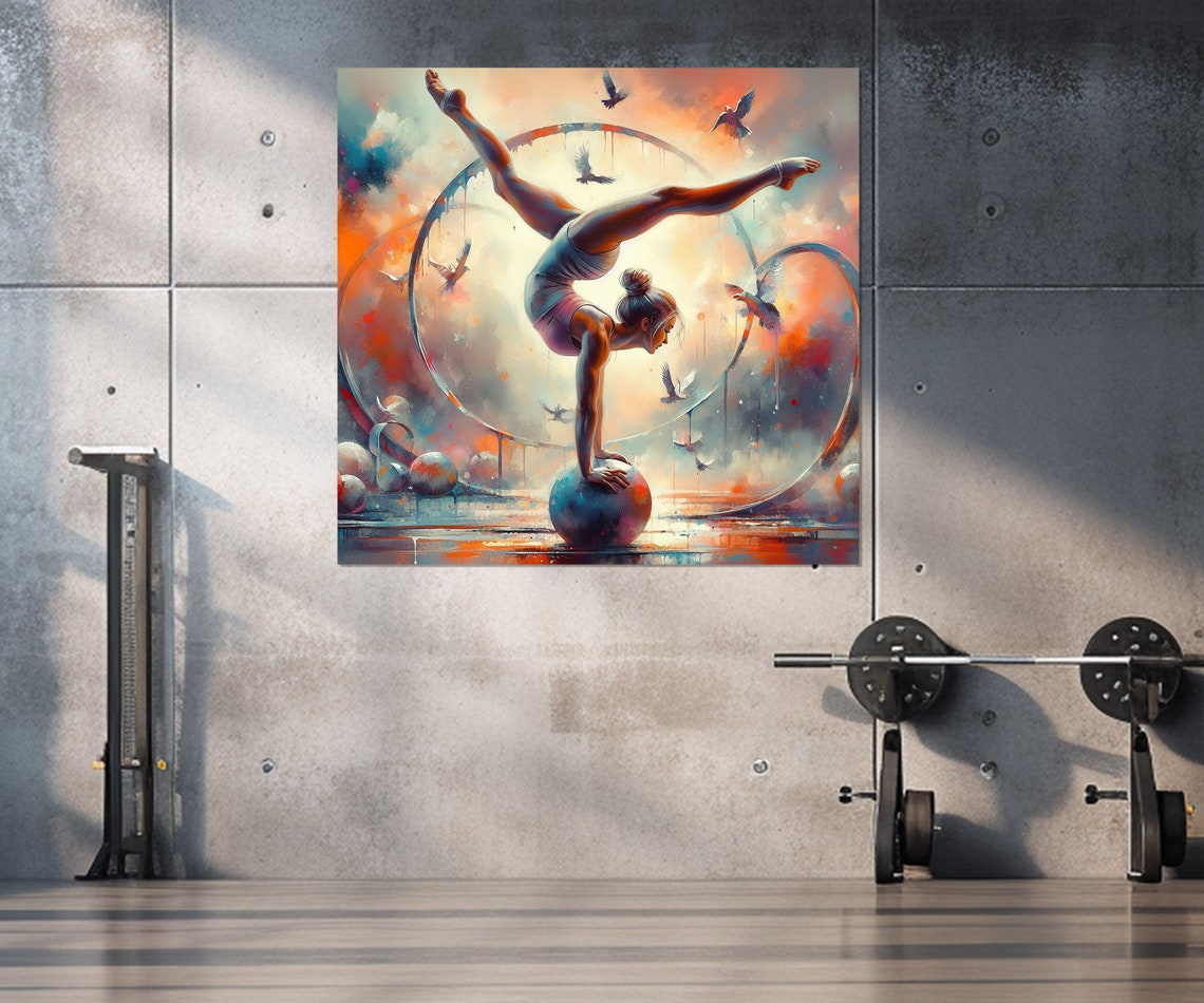 Gymnast Handstand On Ball Abstract Athletic Watercolor Poster - Image 4