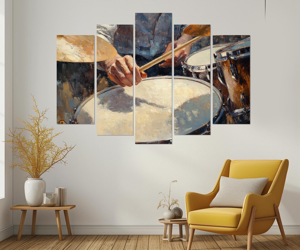 Drummer Close Up Hands Snare Drum Cymbals Painterly Music Wall Art Poster - Image 3