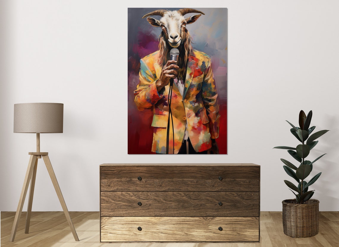 Goat Headed Singer Colorful Suit Microphone Funny Animal Art Poster - Image 2