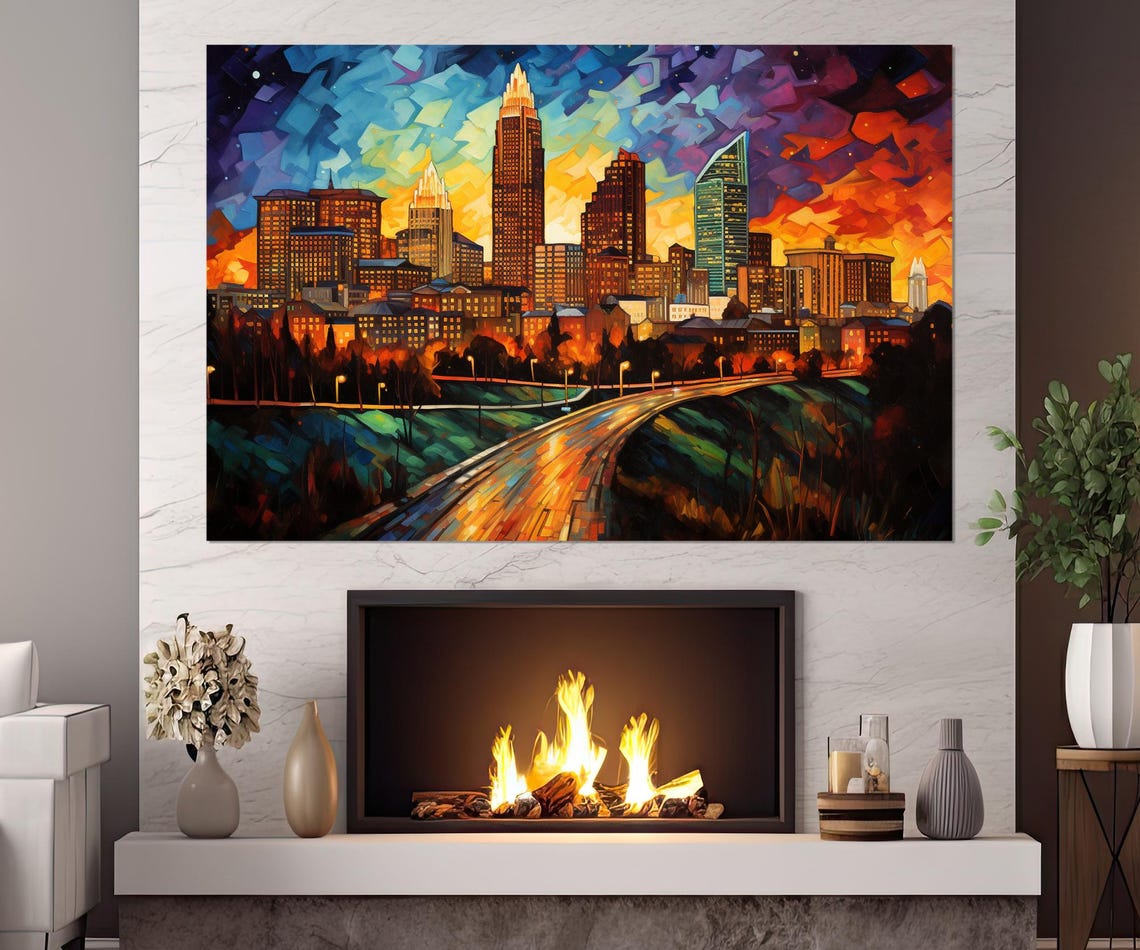 Raleigh Skyline Abstract Night City Lights Road Curve Art Poster